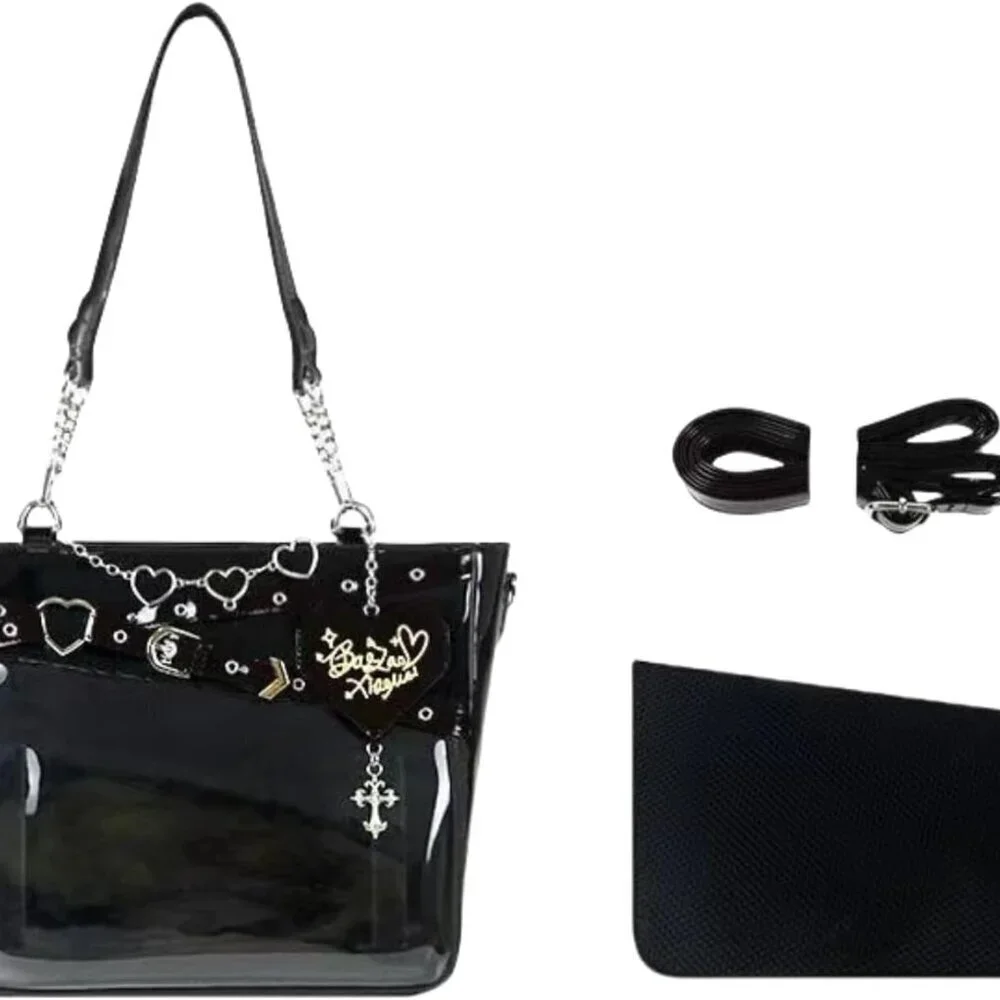 Black PU Leather Shoulder Bag Crossbody Big Capacity Handbag with Chain